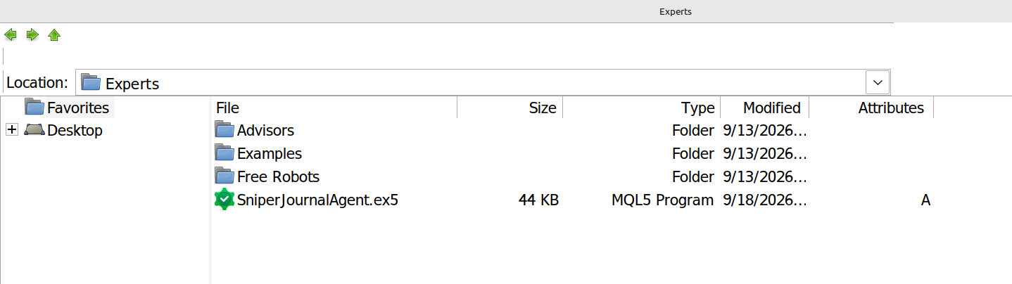 The MQL5 Experts folder with the agent file inside