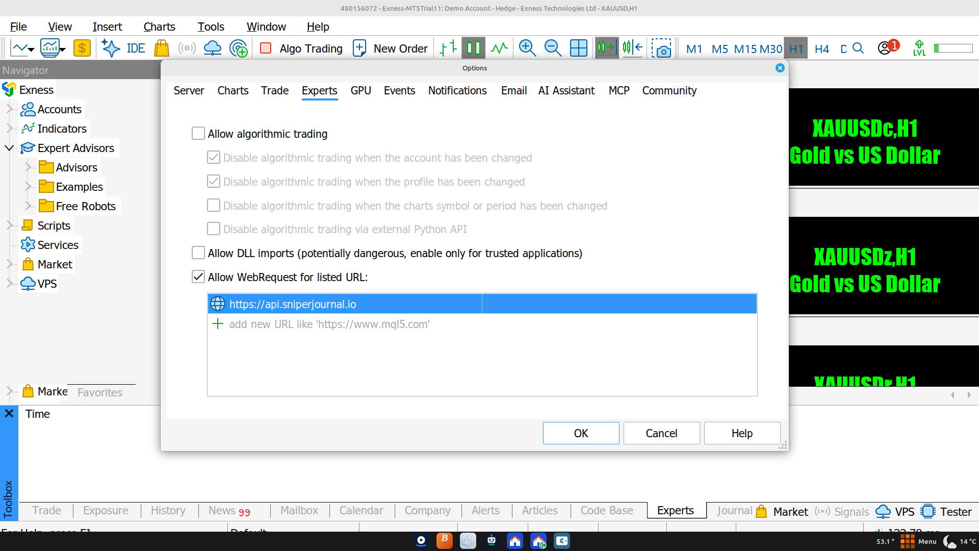 Allowing the WebRequest URL in MT5 options