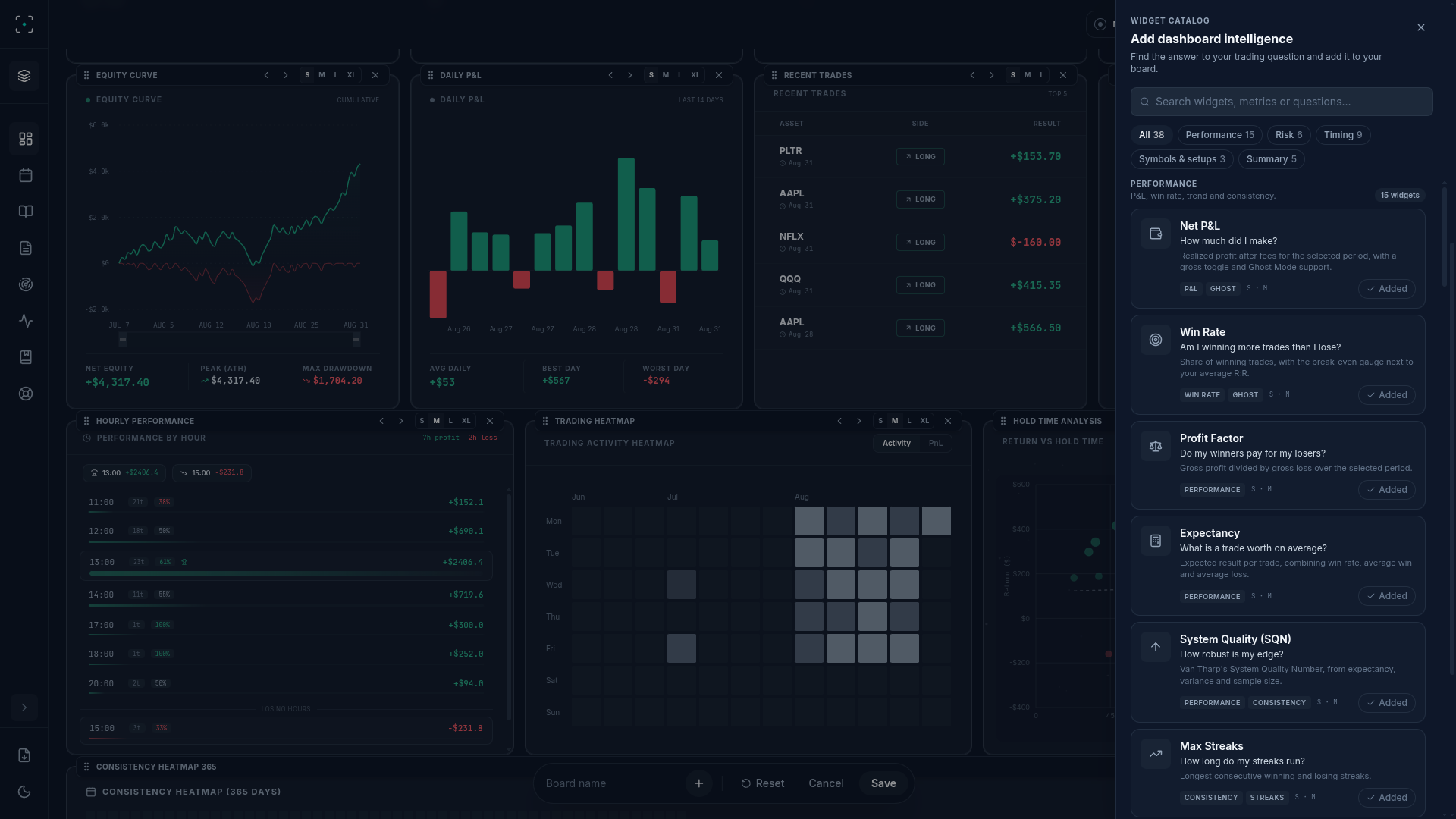 The widget catalog open