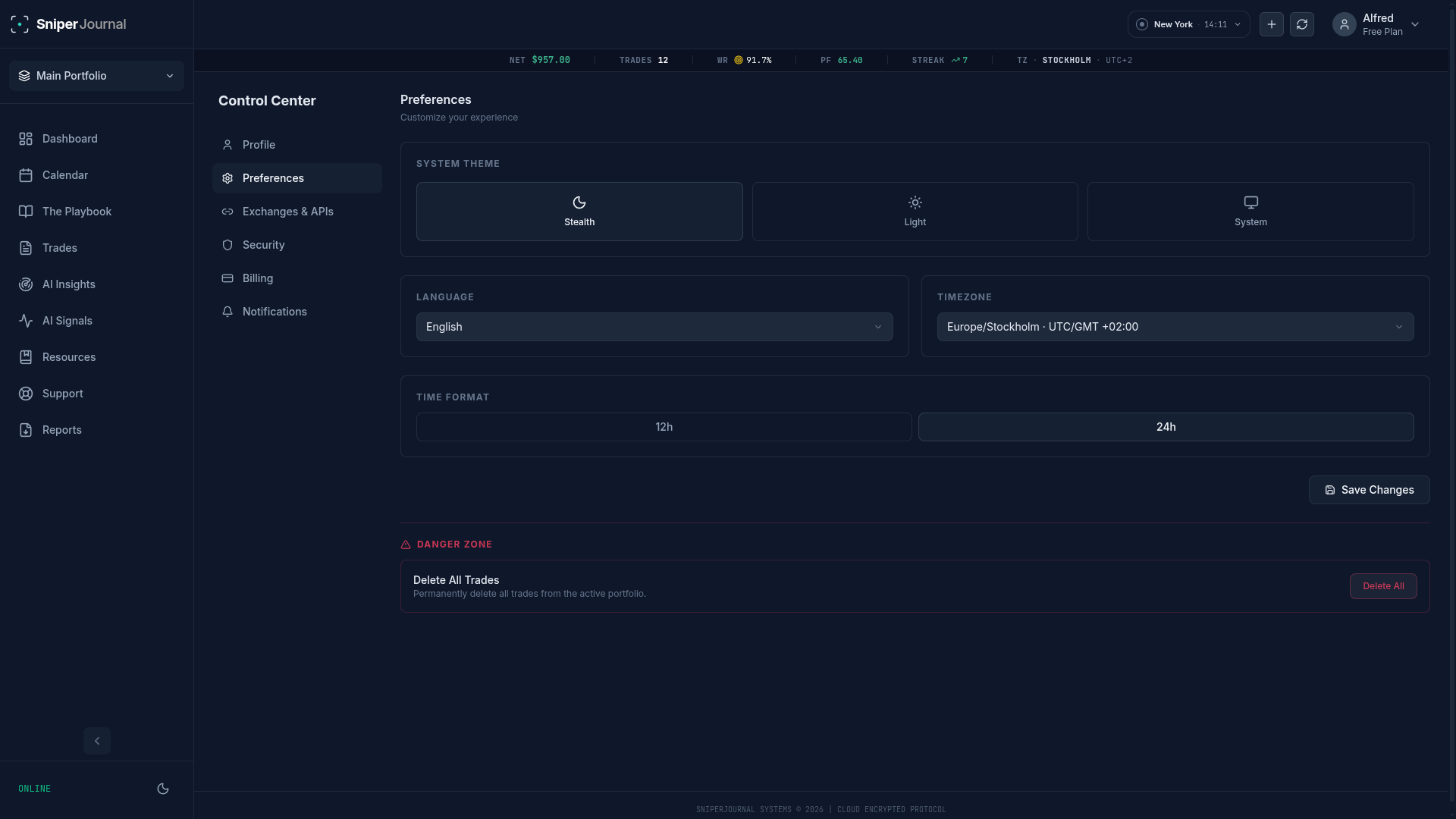Delete All Trades in Settings