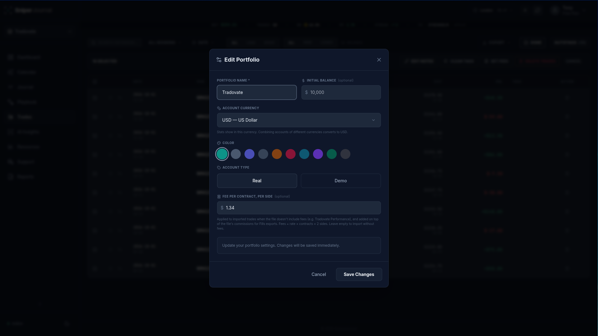 The fee field in the account settings