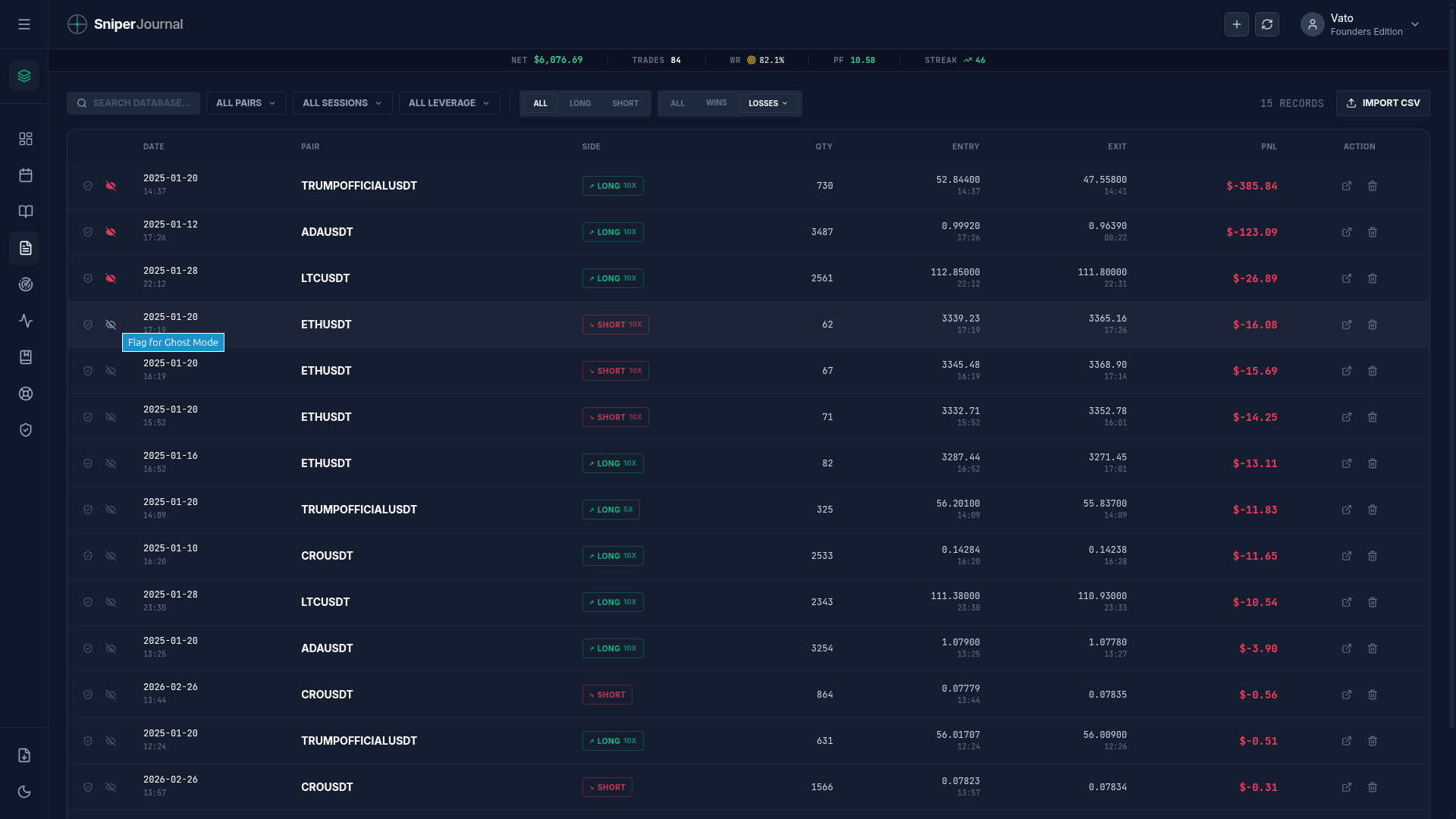 Flag the trades to exclude