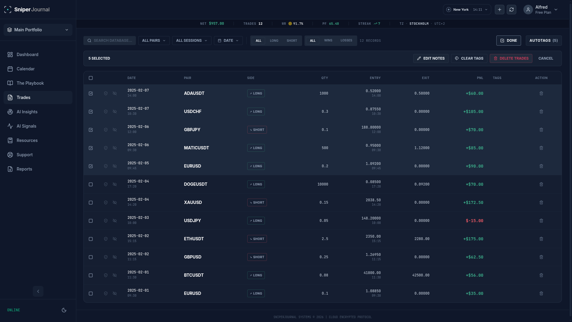 Select mode in the Journal