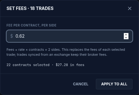 The Set fees dialog